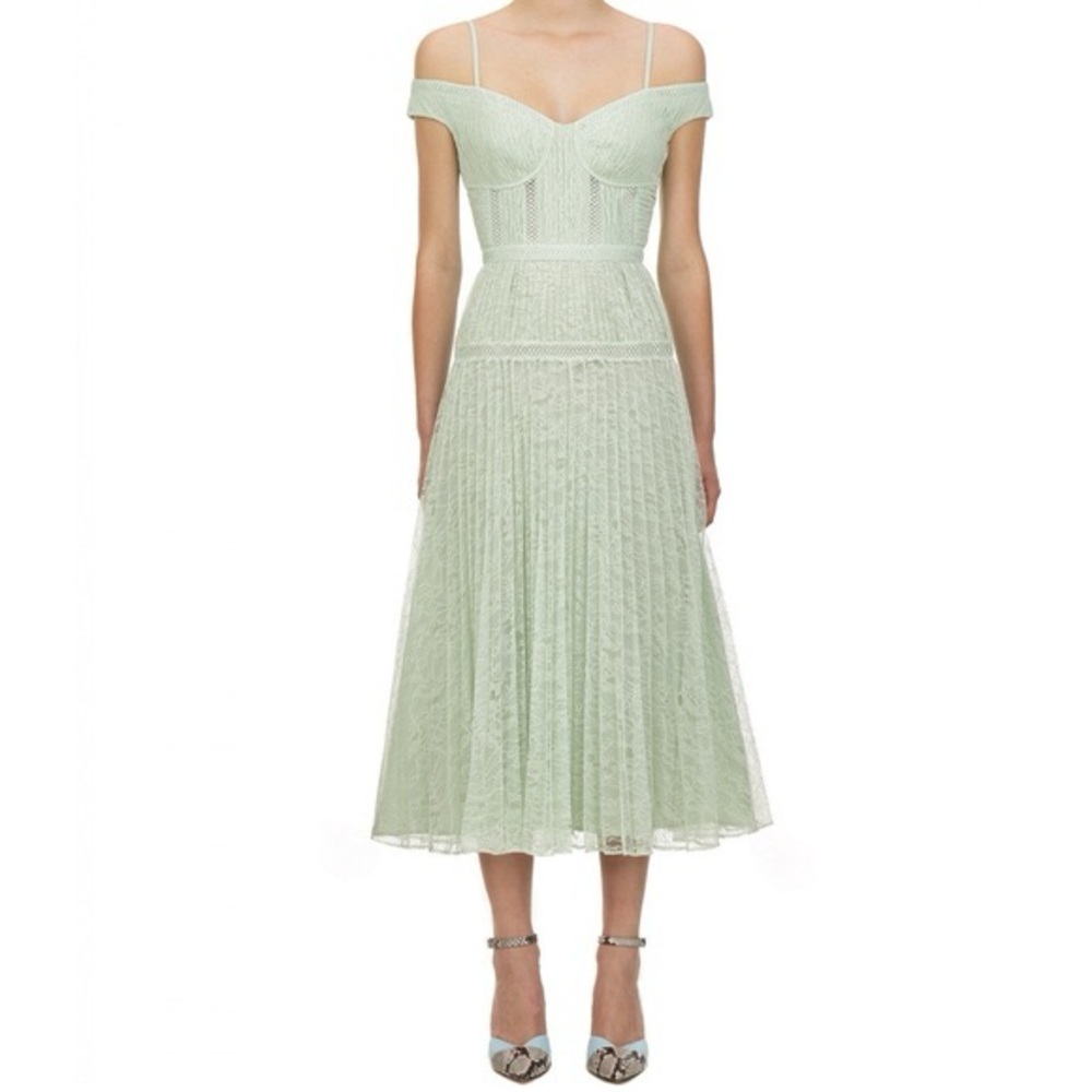 Self-Portrait Mint Green Off-Shoulder Midi Dress